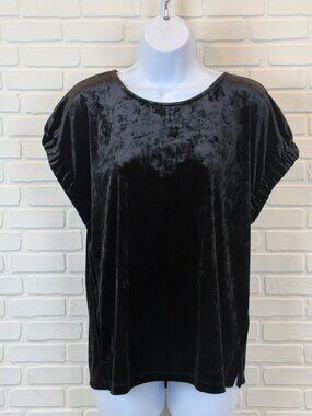 DKNY Crushed Velvet Top Black Cap-Sleeve Small